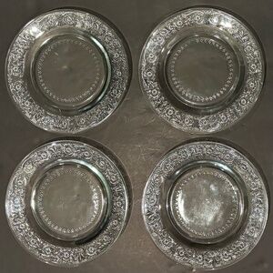Vtg KIG Malaysia "Fleur de Lis" Clear Glass Luncheon Plate 7" Set of 4